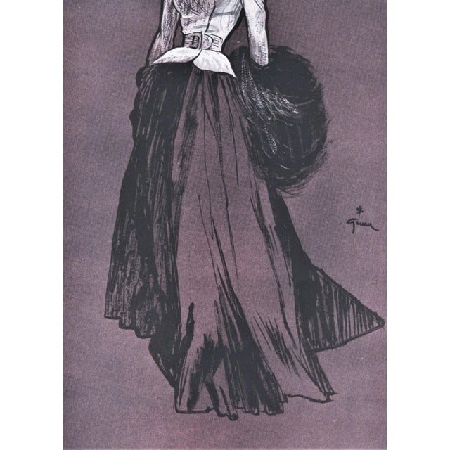 Paper 1946 Pair Matted Vintage Mid-Century Evening Fashion Prints by Gruau For Sale - Image 7 of 8