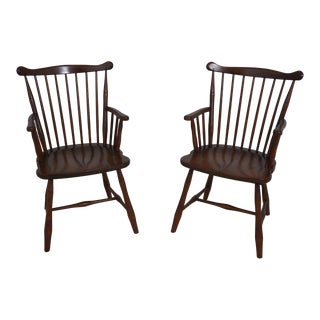 Pair Stickley Cherry Windsor Style Armchairs For Sale