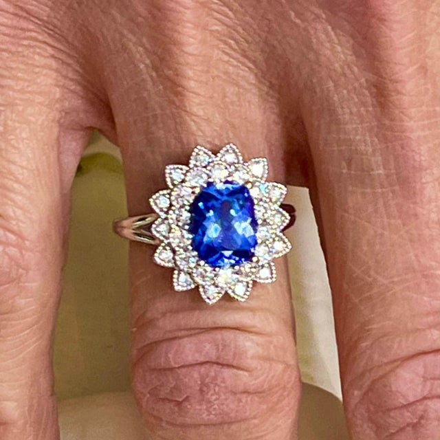 Natural Tanzanite Diamond Ring 6.5 14k W Gold 2.61 TCW Certified For Sale - Image 4 of 14