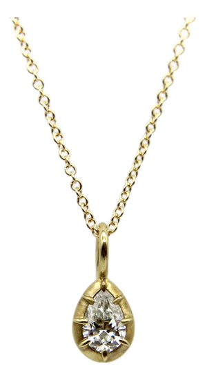 1990s 18k Gold Pear-Shaped Diamond in Collett Setting on a 16” Chain