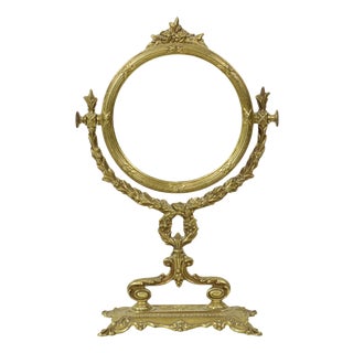 French Baroque Style Gilt Brass Table Mirror, 1950s For Sale