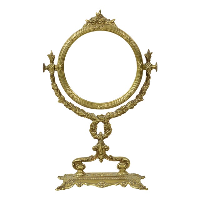 French Baroque Style Gilt Brass Table Mirror, 1950s For Sale