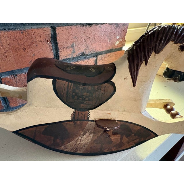 Mid 20th Century Vintage Wooden Rocking Horse – Hand Painted Folk Art Decor, 13” Length For Sale - Image 5 of 12