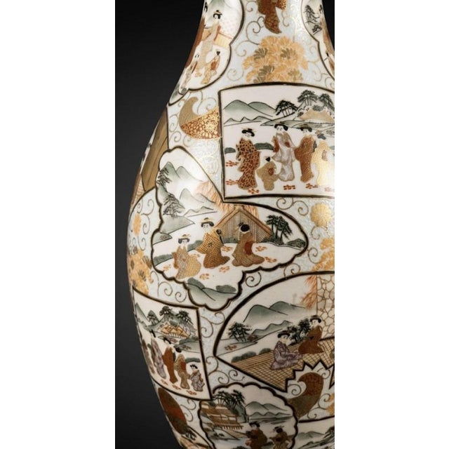 A seriously striking mid-century Japanese Kutani-style palace vase, bursting with character and old-world charm. Standing...