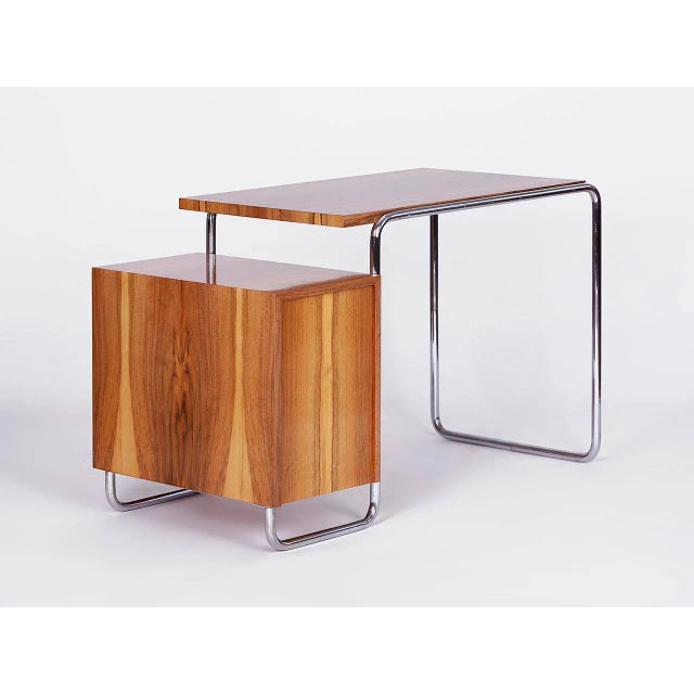 Functionalist Walnut Veneer Steel Tube Desk, 1930s For Sale - Image 4 of 9