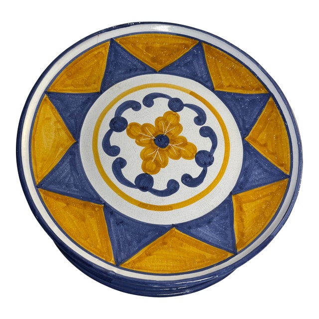 1980s MM Portugal Sun Flower Plate - Set of 8 For Sale