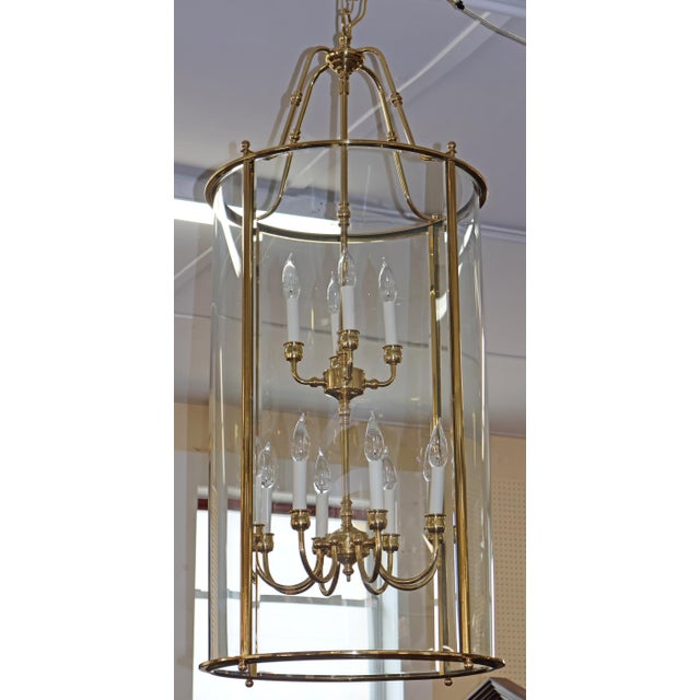 Large Brass Two Tier 12 Light Beveled Glass Chandelier Lantern Dimensions : 46" Tall X 19" Round This lantern is made in...