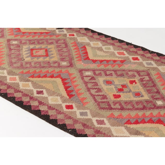 Apricot 1950s Bold Geometric Medallion Kilim Runner For Sale - Image 8 of 10