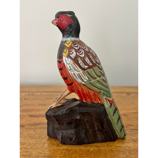 Midcentury Handpainted Pheasant Stone Carving With Glass Eyes For Sale - Image 4 of 8