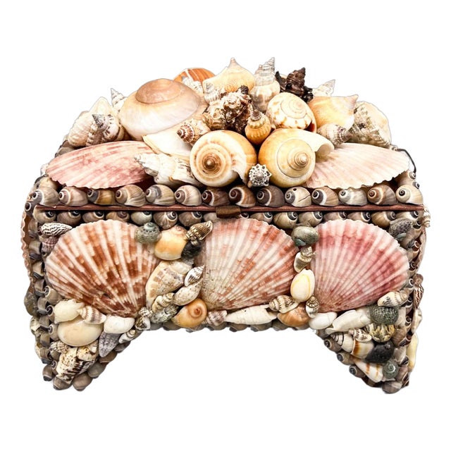 Large 1970s Nautical Shell-Encrusted Box – Vintage Coastal Shellcore Decor For Sale