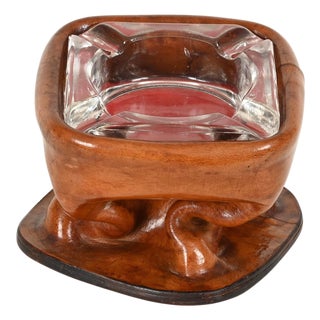 Bent Leather and Crystal Ashtray by Jacques Adnet, Italy, 1950s For Sale