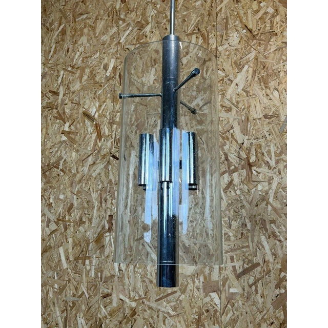 Large Glass and Chrome Chandelier Pendant Lamp from Limburg For Sale - Image 8 of 11