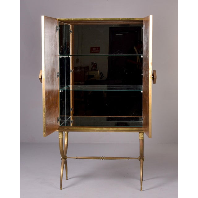 Tall Italian Mid Century Red Glass and Brass Bar Cabinet For Sale - Image 12 of 12