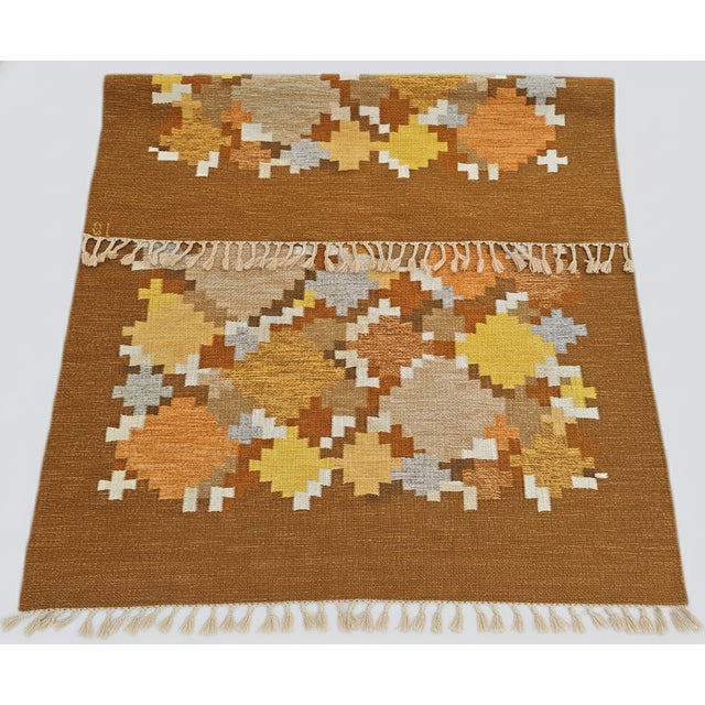 Beautiful large handwoven rölakan wool rug designed and signed by Ingegerd Silow, one of Sweden’s most celebrated textile...