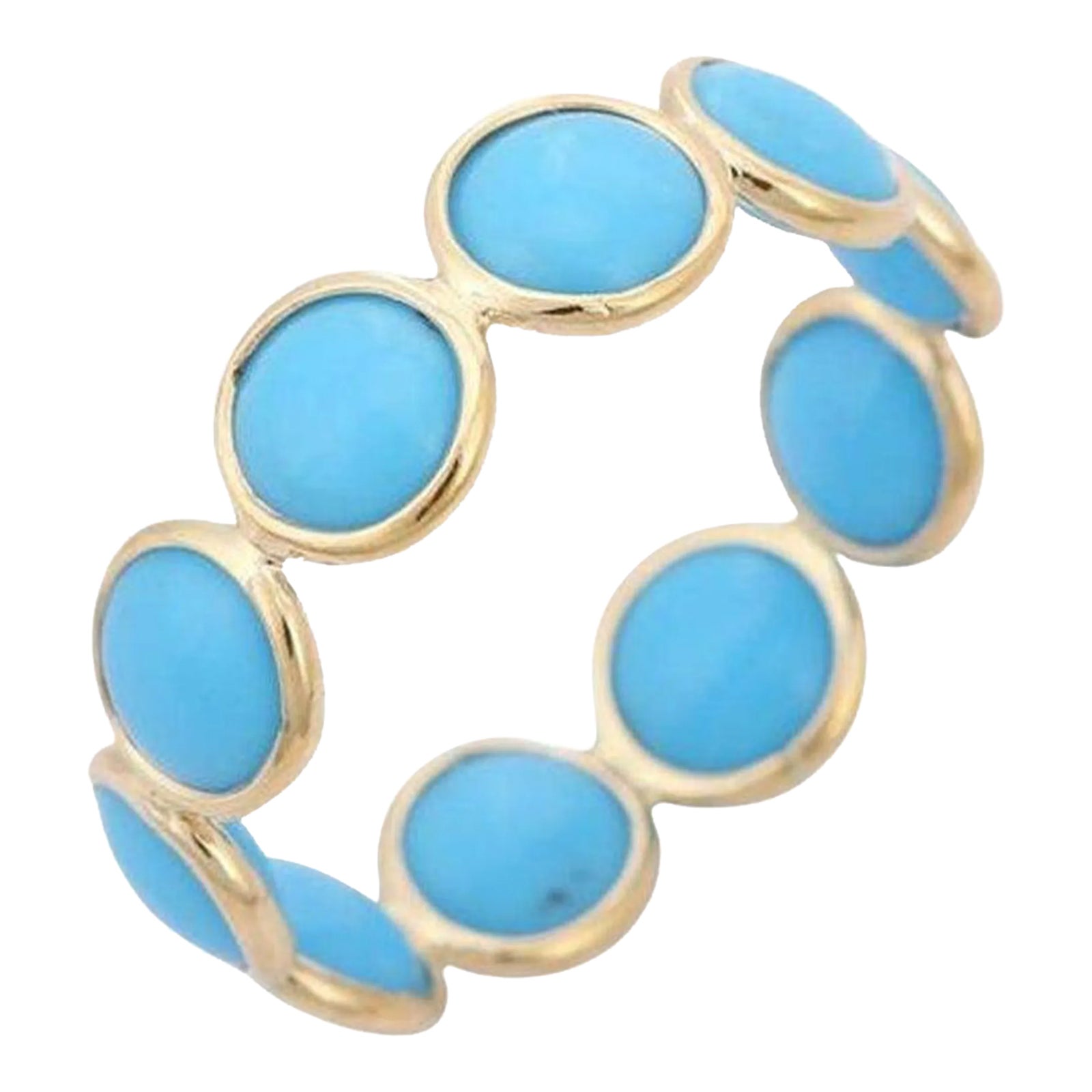 Round Shape Turquoise Gemstone Band Ring Size 5 | Chairish