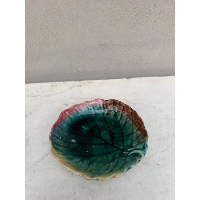 English Majolica Leaf Butter Pat circa 1890.