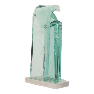 John Gilbert Luebtow Signed Abstract Postmodern Glass Sculpture on Metal Base