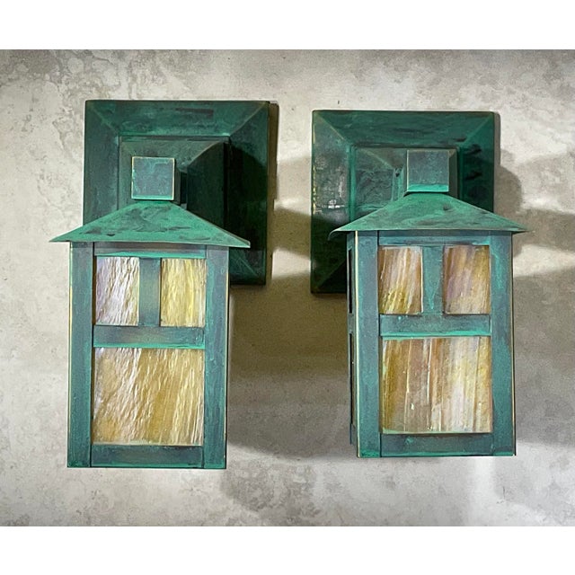 Vintage Style Arts & Crafts Mission Wall Lanterns / Sconces - a Pair For Sale - Image 9 of 11