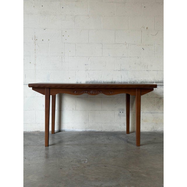 Mid-Century Modern Oak Extendable Dining Table With Two Pull-Out Leaves Vintage Mid-Century Modern 1970s For Sale - Image 3 of 11