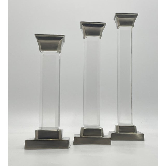 Charles Hollis Jones 1970s Set of 3 Signed Lucite & Aged Nickel Candle Holders by Charles Hollis Jones, Usa For Sale - Image 4 of 18