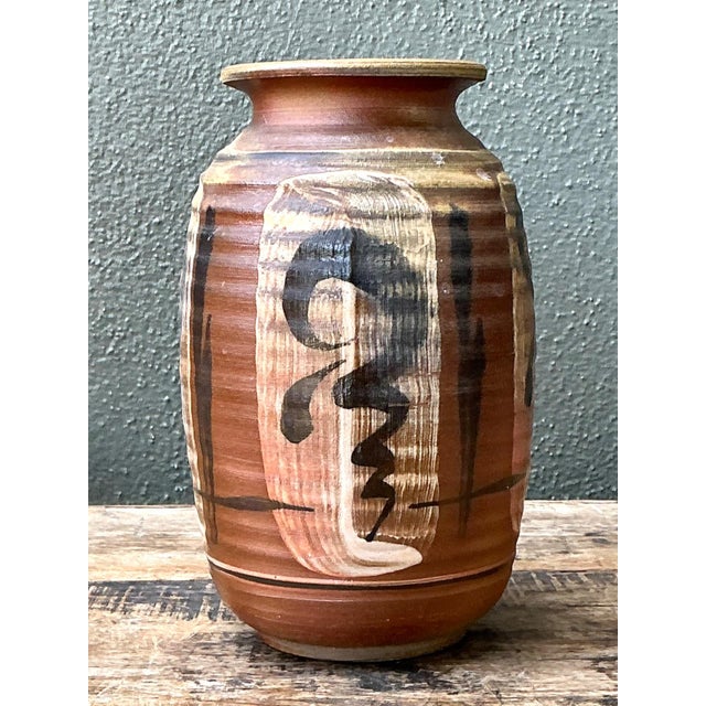 Late 20th Century Vintage Handcrafted Ceramic Vase With Abstract Motif For Sale - Image 5 of 12