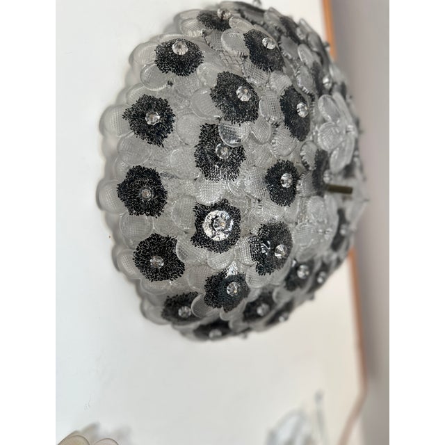 Contemporary Clear and Black Flowers Murano Glass Flush Mount Lively venetian flush-mount made with Murano glass flowers...