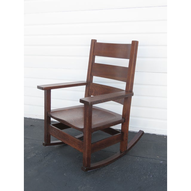 Early 1900s Art and Craft Tiger Oak Rocking Chair 6409 For Sale - Image 12 of 15