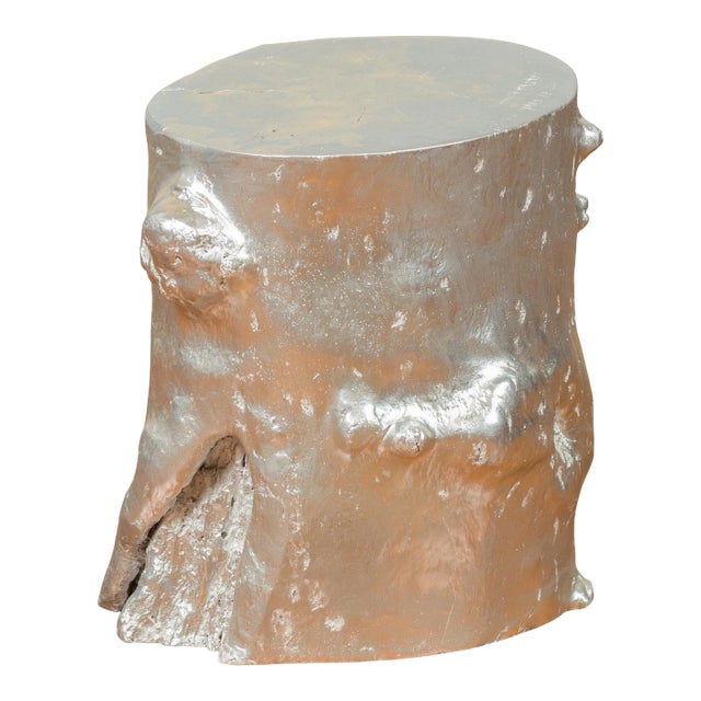 Contemporary Indonesian Silver-Colored Pedestal Tree Stump Pedestal For Sale