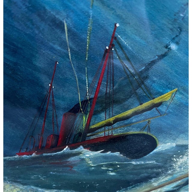 A very well done Signed "Ship in Storm" Gouache on Paper Artwork. Newly professionally framed and ready to hang. In the...