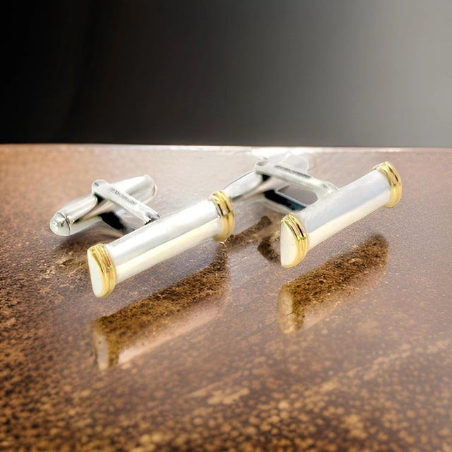 1990s Tiffany & Co Estate Cufflinks 18k Gold Sterling Silver, 2 Pieces For Sale In New York - Image 6 of 12