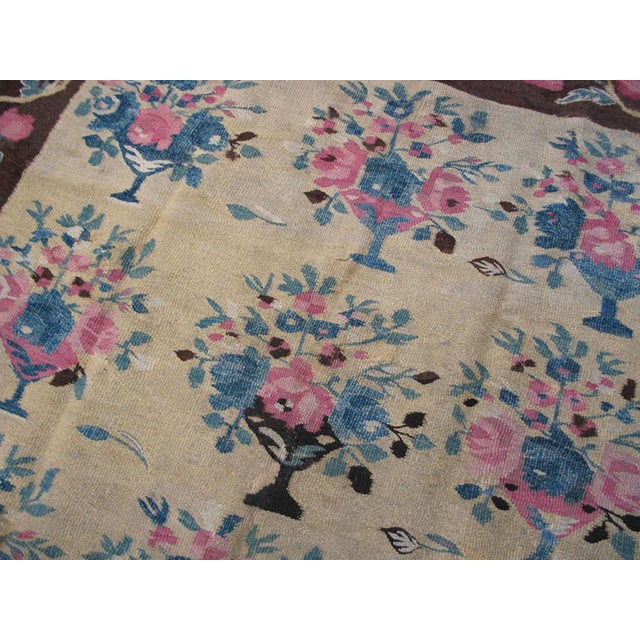 Late 19th Century 1890s Ivory Floral Antique European Besserabian Rug 4'7"x 6'7" Knotted Wool Carpet For Sale - Image 5 of 6