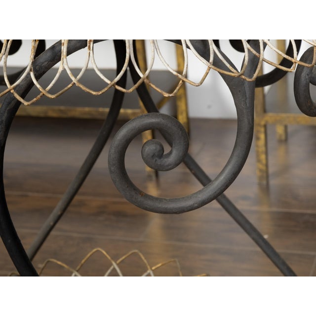 French Turn of the Century 1900s Two-Tiered Green Painted Oval Jardinière For Sale - Image 10 of 11