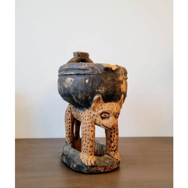 Whimsical Yoruba Peoples West African Carved Leopard Divination Bowl Primitive Tribal Art Figural Vessel For Sale - Image 12 of 12