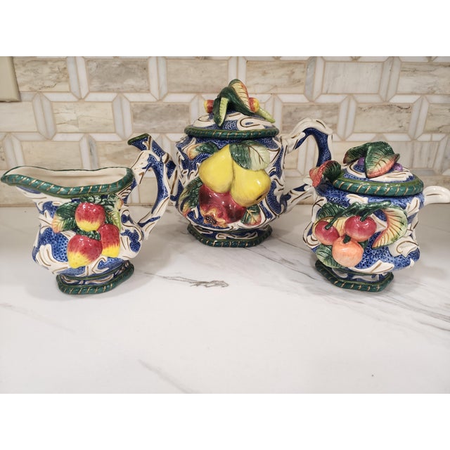 1970s Fitz and Floyd Vintage Florentine Fruit Tea Set - 5pcs For Sale - Image 4 of 10