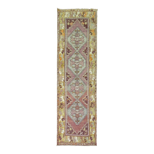20th Century Zabihi Collection Purple Geometric Wool Turkish Runner - 3' x 9'8" For Sale