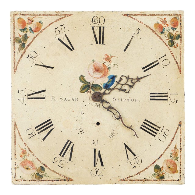Japanned Steel Clock Face With English Roses by Edmund Sagar, 1793-1805 For Sale