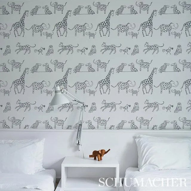 Contemporary Schumacher Jungle Jubilee Wallpaper in Charcoal - 10 Yards For Sale - Image 3 of 4