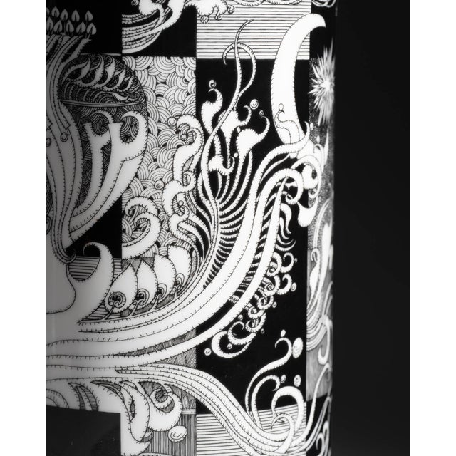 Ceramic Tall Vintage Black and White Graphic Art Vase, 1970s For Sale - Image 7 of 9