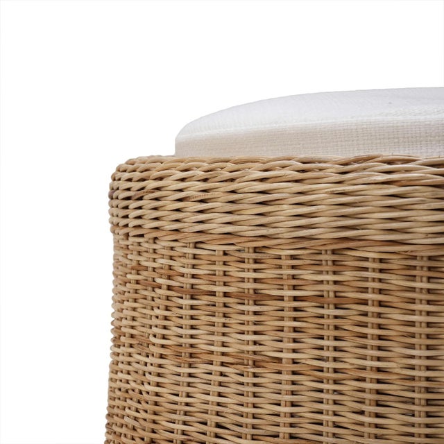 Modern Small Round Rattan Ottoman For Sale - Image 3 of 5