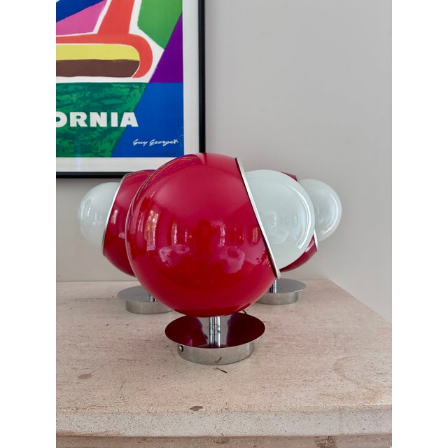 1980s Orbite Wall Lights in Bright Red Metal, 1980s, Set of 3 For Sale - Image 5 of 7