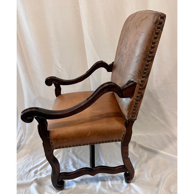 20th Century Louis XIII Style Tooled Leather Os De Mouton Armchair For Sale - Image 10 of 14