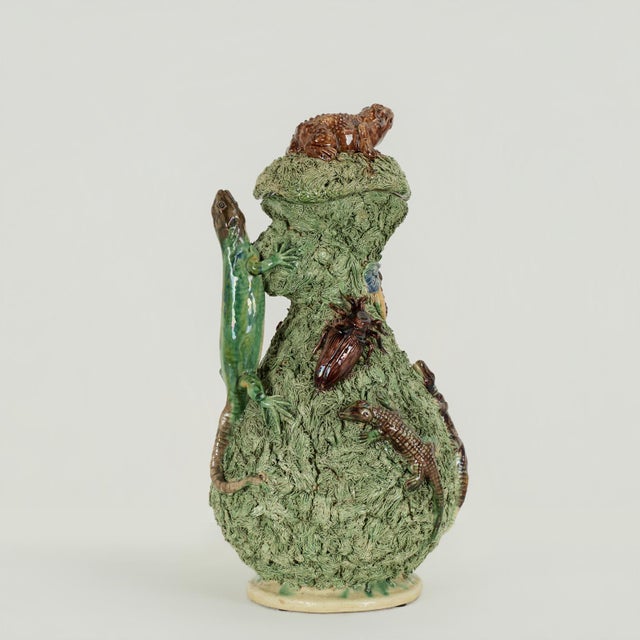 Antique Portuguese Palissy Lidded Pitcher For Sale - Image 9 of 17