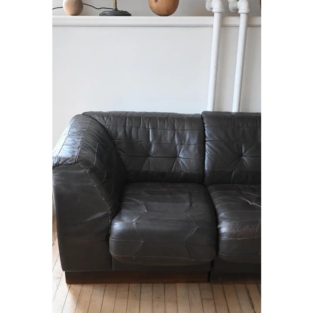 De Sede Style Swiss Black Leather Modular Sofa For Sale - Image 10 of 11