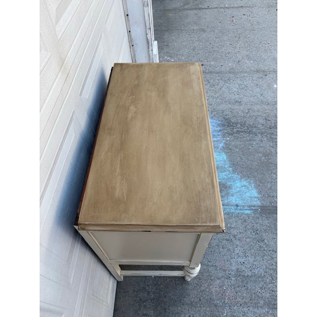 Wood Farmhouse Distressed Neutral Cabinet | Vintage Rustic Sideboard | Shabby Chic Painted Console | Entryway Storage Cabinet | Wood Bar Cabinet For Sale - Image 7 of 11