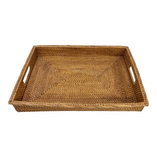 Large Vintage Wrapped Rattan Tray For Sale