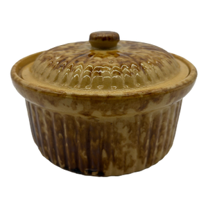 Antique Brown Sponge Decorated Yellow Ware Cake Crock With a Lid, 1880’s