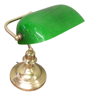 Vintage Bankers Desk Lamp in Brass and Green Glass, 1960