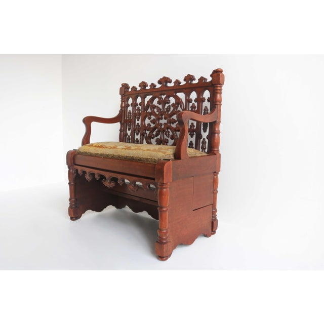 Antique French Gothic Revival Wood Hall Bench, 1880s For Sale - Image 4 of 18