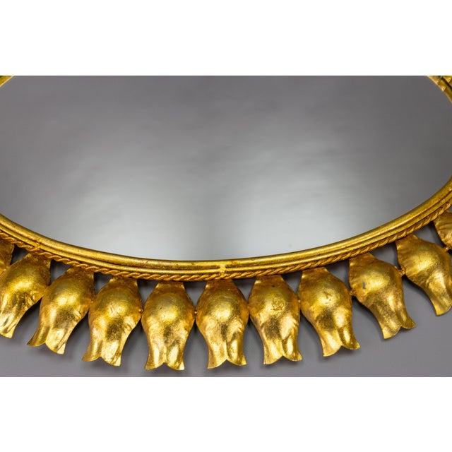 1950s Mid-Century Gilt Metal Oval Sunburst Wall Mirror, 1950s For Sale - Image 5 of 18
