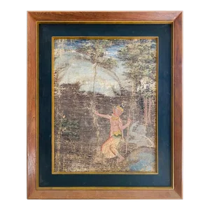1950's Distressed Painting of Temple Dancer and Buddhist Monkey God, Thailand